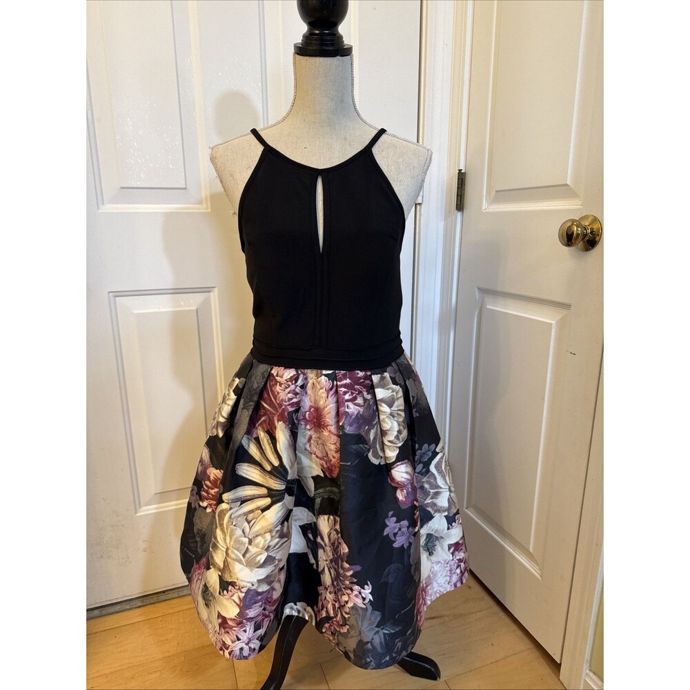 VAMP FLORAL HALTER Aqua Dresses Size 10 Fit & Flare Drop Waist Purple Dress